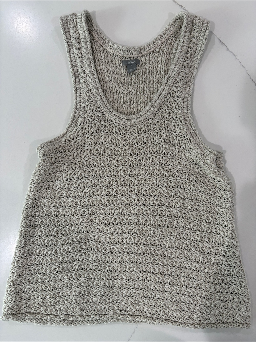 aerie Open-Knit Sleeveless Tank Top - Light Beige